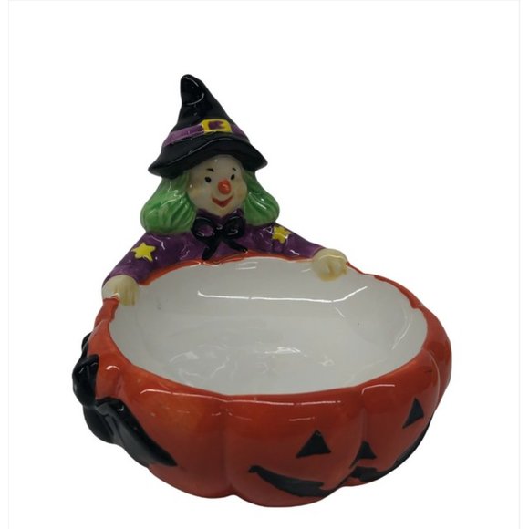 Witch Jack O' Lantern Candy Bowl & Decorative Pumpkin - Picture 3 of 5